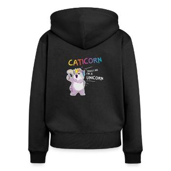 Caticorn Unicorn Cat - Sweat à capuche zippé Premium bio Femme - noir - Dos - Julia (174cm)