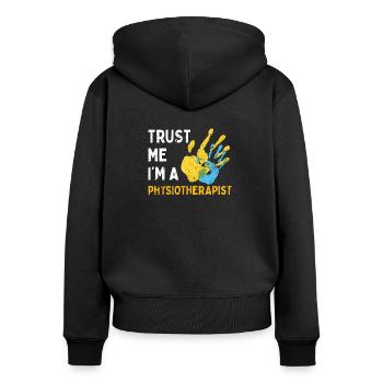 Physiotherapie Vertrauen - Frauen Premium Bio Zip Hoodie - Schwarz - Hinten - Julia (174cm)