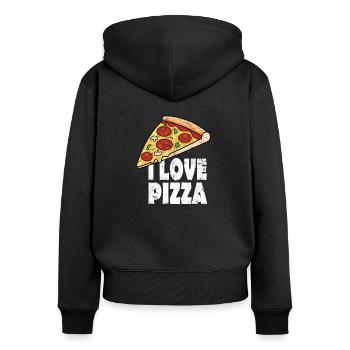 I Love Pizza avec effet grunge - Sweat à capuche zippé Premium bio Femme - noir - Dos - Julia (174cm)