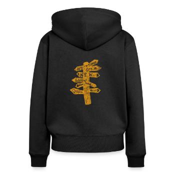 Voyage - Sweat à capuche zippé Premium bio Femme - noir - Dos - Julia (174cm)