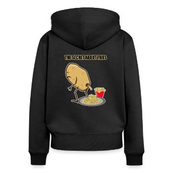 Pommes de terre frites cadeau secret - Sweat à capuche zippé Premium bio Femme - noir - Dos - Julia (174cm)