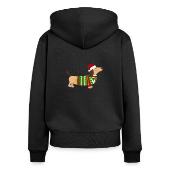 Weihnachten Dackel Dachshund Geschenkidee - Frauen Premium Bio Zip Hoodie - Schwarz - Hinten - Julia (174cm)