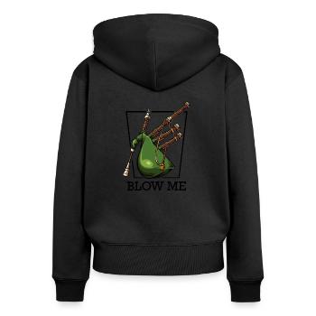 Blow Me | Cool Dudelsack Lustige Sprüche Geschenk - Frauen Premium Bio Zip Hoodie - Schwarz - Hinten - Julia (174cm)