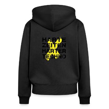 Harte Zeiten Harter Techno - Frauen Premium Bio Zip Hoodie - Schwarz - Hinten - Julia (174cm)