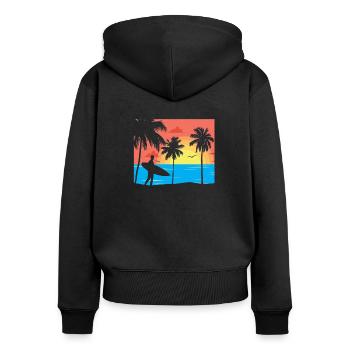 Surfer am Strand - Frauen Premium Bio Zip Hoodie - Schwarz - Hinten - Julia (174cm)