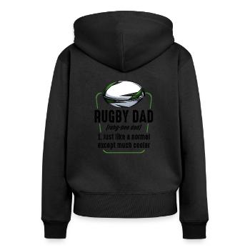 Rugby - Frauen Premium Bio Zip Hoodie - Schwarz - Hinten - Julia (174cm)