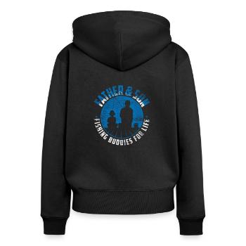 Père fils pêcheur - Sweat à capuche zippé Premium bio Femme - noir - Dos - Julia (174cm)