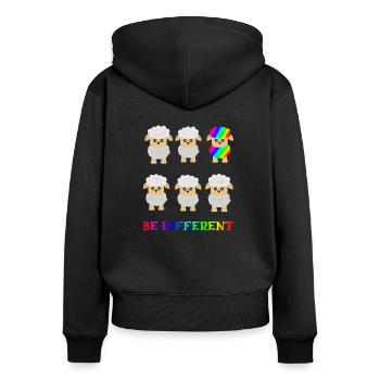 REGENBOGEN LGBTQ - CSD FEIER SHIRT SCHWUL LESBISC - Frauen Premium Bio Zip Hoodie - Schwarz - Hinten - Julia (174cm)