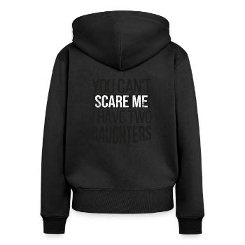 Du kannst mir keine Angst machen, ich habe zwei Töchter - Frauen Premium Bio Zip Hoodie - Schwarz - Hinten - Julia (174cm)