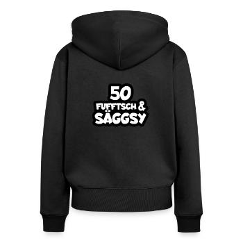 50. Geburtstag sexy Sachsen Shirt auf sächsisch - Frauen Premium Bio Zip Hoodie - Schwarz - Hinten - Julia (174cm)