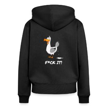 Fuck it Möwe Scheiß drauf Möwenscheiße Vogelkacke - Frauen Premium Bio Zip Hoodie - Schwarz - Hinten - Julia (174cm)