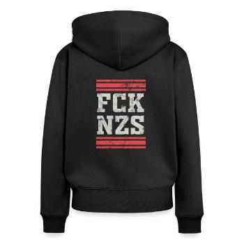 Contre les nazis - Sweat à capuche zippé Premium bio Femme - noir - Dos - Julia (174cm)