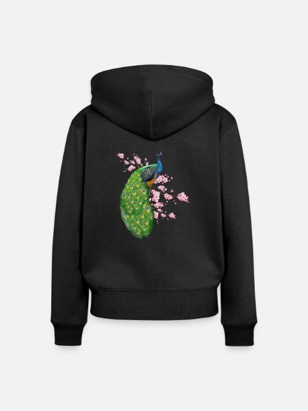 Blumen Pfau - Frauen Premium Bio Zip Hoodie - Schwarz