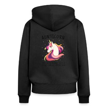 Aunticorn Einhorn Beste Tante der Welt - Frauen Premium Bio Zip Hoodie - Schwarz - Hinten - Julia (174cm)
