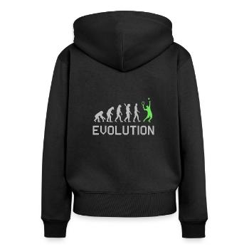 Tennis Evolution Tshirt - Frauen Premium Bio Zip Hoodie - Schwarz - Hinten - Julia (174cm)