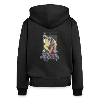 Tarot Carte Ermite Eremit Hermit Occulte - Sweat à capuche zippé Premium bio Femme - noir - Dos - Julia (174cm)