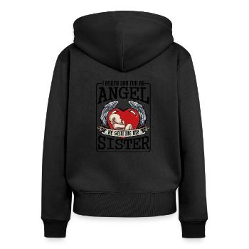 Schwester - Frauen Premium Bio Zip Hoodie - Schwarz - Hinten - Julia (174cm)
