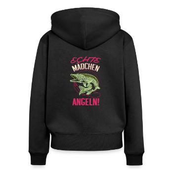 Echte Mädchen Angeln - Frauen Premium Bio Zip Hoodie - Schwarz - Hinten - Julia (174cm)