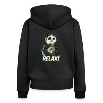 Relax bekiffter Panda Kiffer Pandabär Cannabis - Frauen Premium Bio Zip Hoodie - Schwarz - Hinten - Julia (174cm)