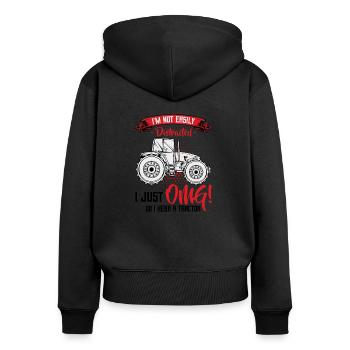 Traktoren Lustige Sprüche Cool Bauer Geschenkidee - Frauen Premium Bio Zip Hoodie - Schwarz - Hinten - Julia (174cm)