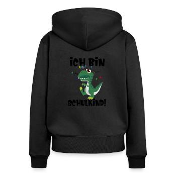 Schulbeginn Einschulung Dino Spruch Schulanfang - Frauen Premium Bio Zip Hoodie - Schwarz - Hinten - Julia (174cm)