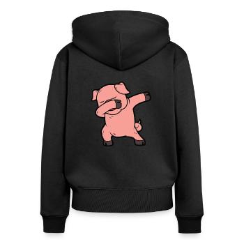Cochon dabbing cochon danser cochon danser la figure - Sweat à capuche zippé Premium bio Femme - noir - Dos - Julia (174cm)