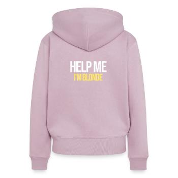 Help Me I'm Blond | Stolze Blondine, Blondinenwitz - Frauen Premium Bio Zip Hoodie - Altrosa - Hinten - Julia (174cm)