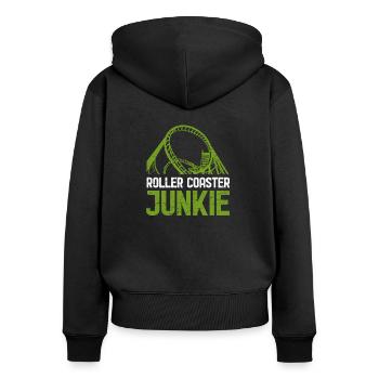 Achterbahn Junkie - Frauen Premium Bio Zip Hoodie - Schwarz - Hinten - Julia (174cm)