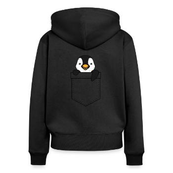 Penguin Pinguin Tasche - Frauen Premium Bio Zip Hoodie - Schwarz - Hinten - Julia (174cm)