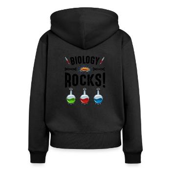 Biologe - Frauen Premium Bio Zip Hoodie - Schwarz - Hinten - Julia (174cm)