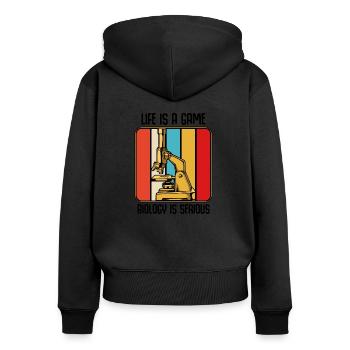 Biologe - Frauen Premium Bio Zip Hoodie - Schwarz - Hinten - Julia (174cm)