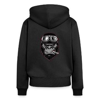 Biker Gorilla Motorrad Silberrücken Affe Geschenk - Frauen Premium Bio Zip Hoodie - Schwarz - Hinten - Julia (174cm)