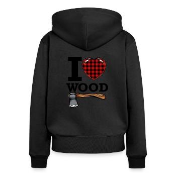 I Love Wood Cool Statement Lumberjack Gift - Women's Premium Organic Zip Hoodie - black - Back - Julia (174cm)