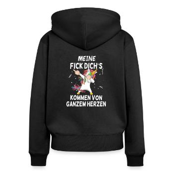Einhorn Meine Fick dich's Spruch Ironie Sarkasmus - Frauen Premium Bio Zip Hoodie - Schwarz - Hinten - Julia (174cm)