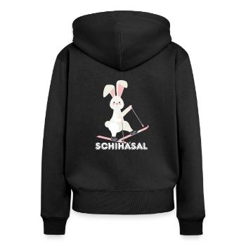 Schihasal - Frauen Premium Bio Zip Hoodie - Schwarz - Hinten - Julia (174cm)