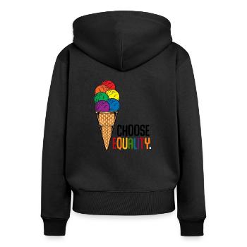 LGBT - Sweat à capuche zippé Premium bio Femme - noir - Dos - Julia (174cm)