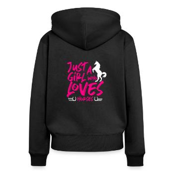 Pferdeliebe - Frauen Premium Bio Zip Hoodie - Schwarz - Hinten - Julia (174cm)