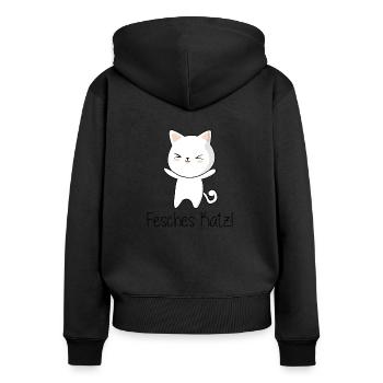 Fesches Katzerl Geschenk - Frauen Premium Bio Zip Hoodie - Schwarz - Hinten - Julia (174cm)