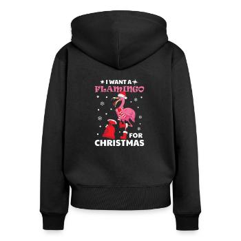 I Want A Flamingo For Christmas Shirt Ugly Xmas - Frauen Premium Bio Zip Hoodie - Schwarz - Hinten - Julia (174cm)