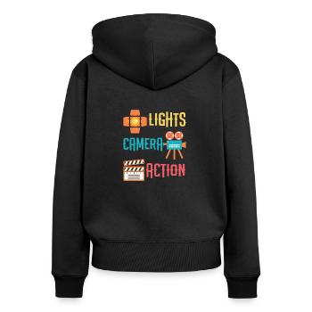 Cool Lights Camera Action Movie oder Regisseur Geschenk - Frauen Premium Bio Zip Hoodie - Schwarz - Hinten - Julia (174cm)