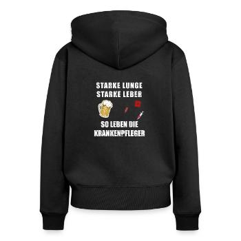 Lustige Pfleger Pflegerin Spruch für Pflege Berufe - Frauen Premium Bio Zip Hoodie - Schwarz - Hinten - Julia (174cm)