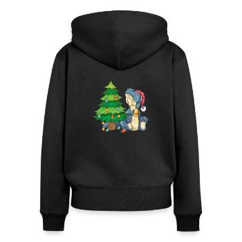 T-Rex am Weihnachtsbaum trauriger Dino Weihnachten - Frauen Premium Bio Zip Hoodie - Schwarz - Hinten - Julia (174cm)