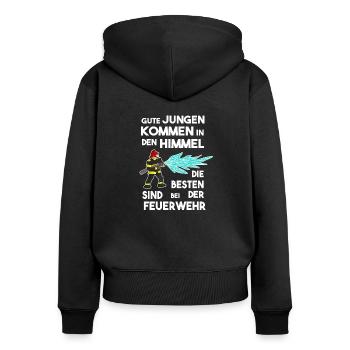 Feuerwehrmann Feuerwehr & Sprüche - Frauen Premium Bio Zip Hoodie - Schwarz - Hinten - Julia (174cm)