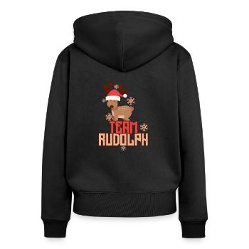 Team Rudolph Crew - Frauen Premium Bio Zip Hoodie - Schwarz - Hinten - Julia (174cm)