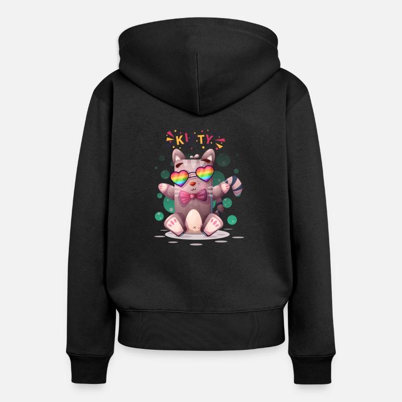 Rainbow Specs Kitty - Sweat à capuche zippé Premium bio Femme - noir