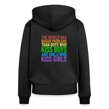 The World Has Bigger Problems | Gay Pride Lesbian - Women's Premium Organic Zip Hoodie - black - Back - Julia (174cm)