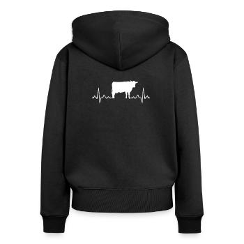 Kuh Herzschlag für Bauern und Landwirte - Frauen Premium Bio Zip Hoodie - Schwarz - Hinten - Julia (174cm)