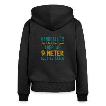 Handball Sport Lustig Spruch Amateur Geschenk - Frauen Premium Bio Zip Hoodie - Schwarz - Hinten - Julia (174cm)