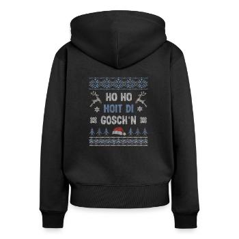 Ho Ho Hoit Di Goschn Bayern Sprüche Weihnachten - Frauen Premium Bio Zip Hoodie - Schwarz - Hinten - Julia (174cm)