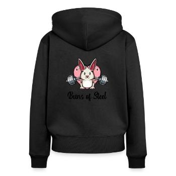 Cadeau d'entraîneur de fitness d'haltère lapin de body building - Sweat à capuche zippé Premium bio Femme - noir - Dos - Julia (174cm)